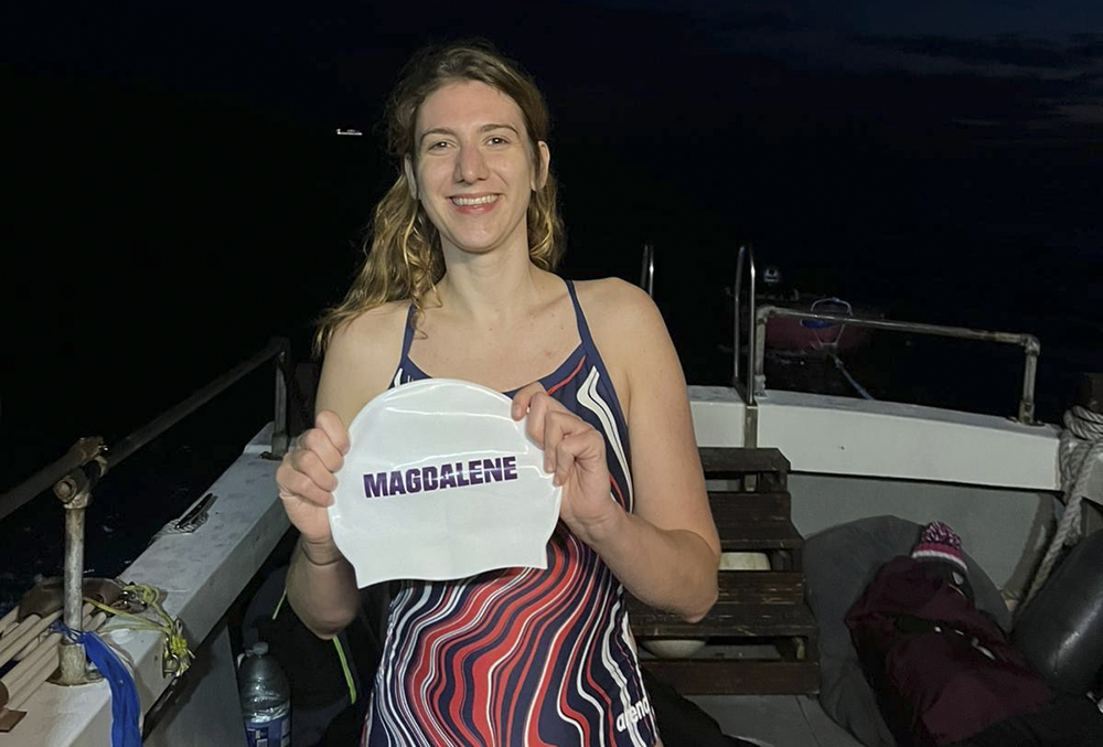 Siobhán Johnson with Magdalene swim hat